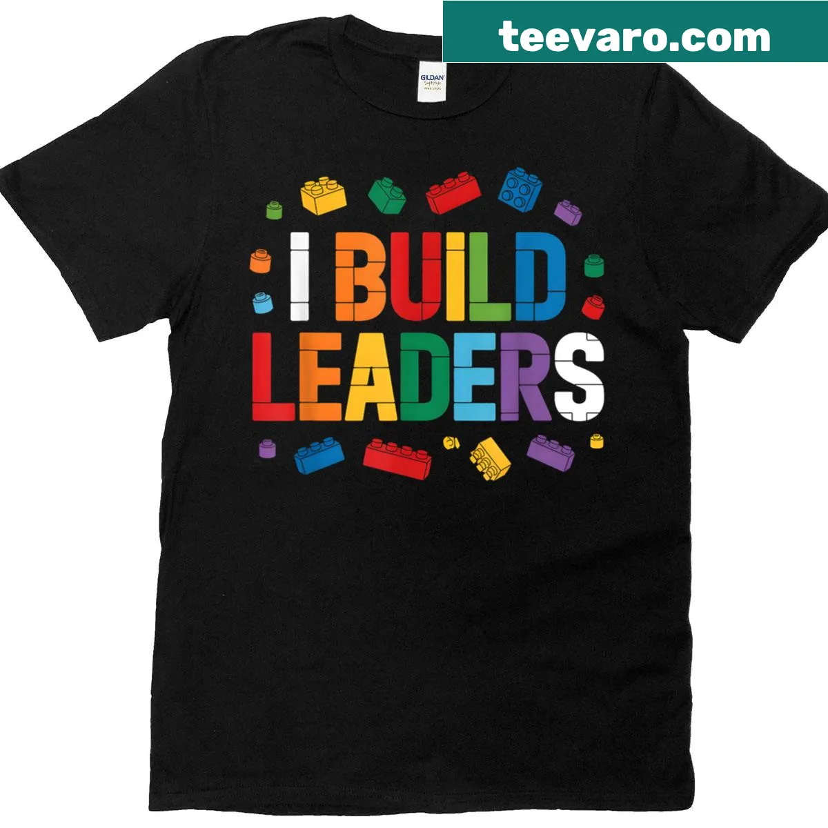 Empowering teacher t-shirt with a bricks and blocks theme — on a men's t-shirt