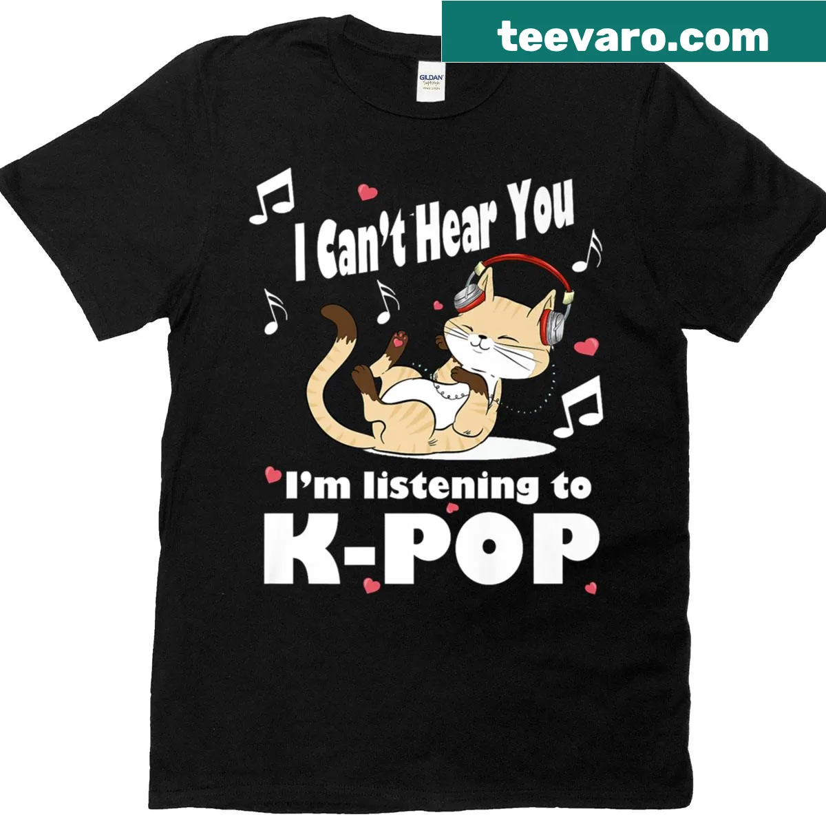 Cute t-shirt with K-pop and cat heart graphics — on a men's t-shirt