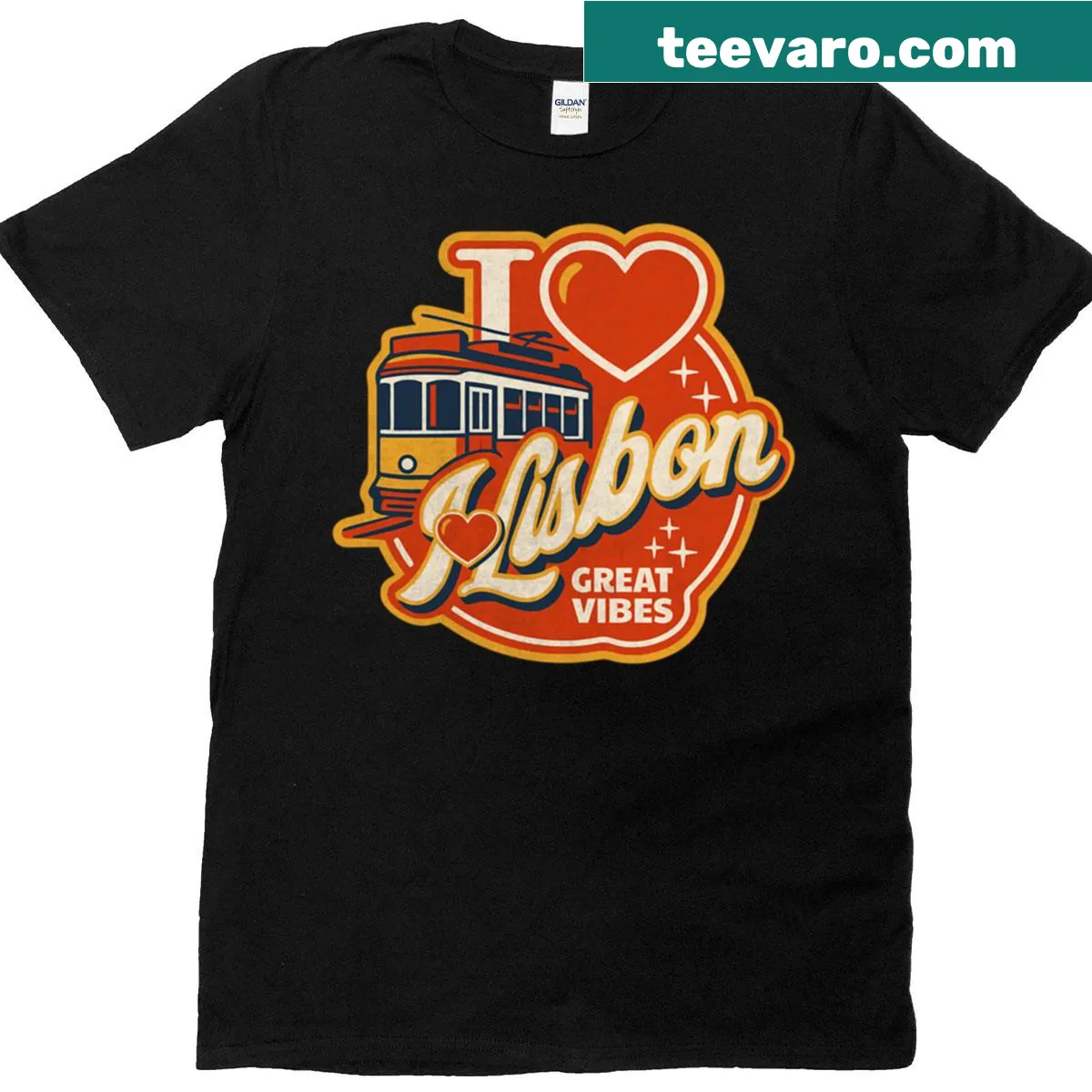 T-shirt expressing love for Lisbon with a simple text design — on a men's t-shirt