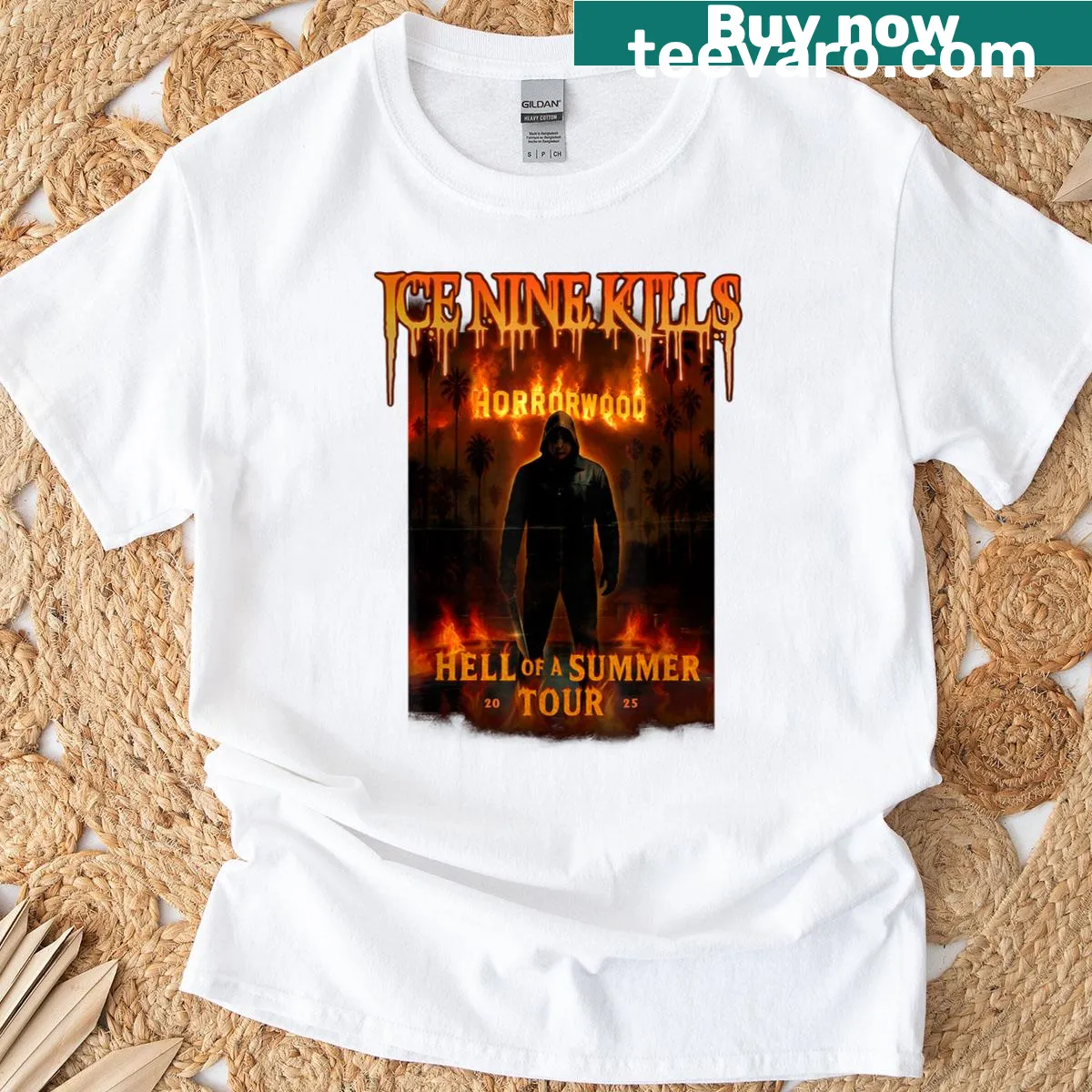 Graphic T-shirt commemorating Ice Nine Kills tour — on a men's t-shirt