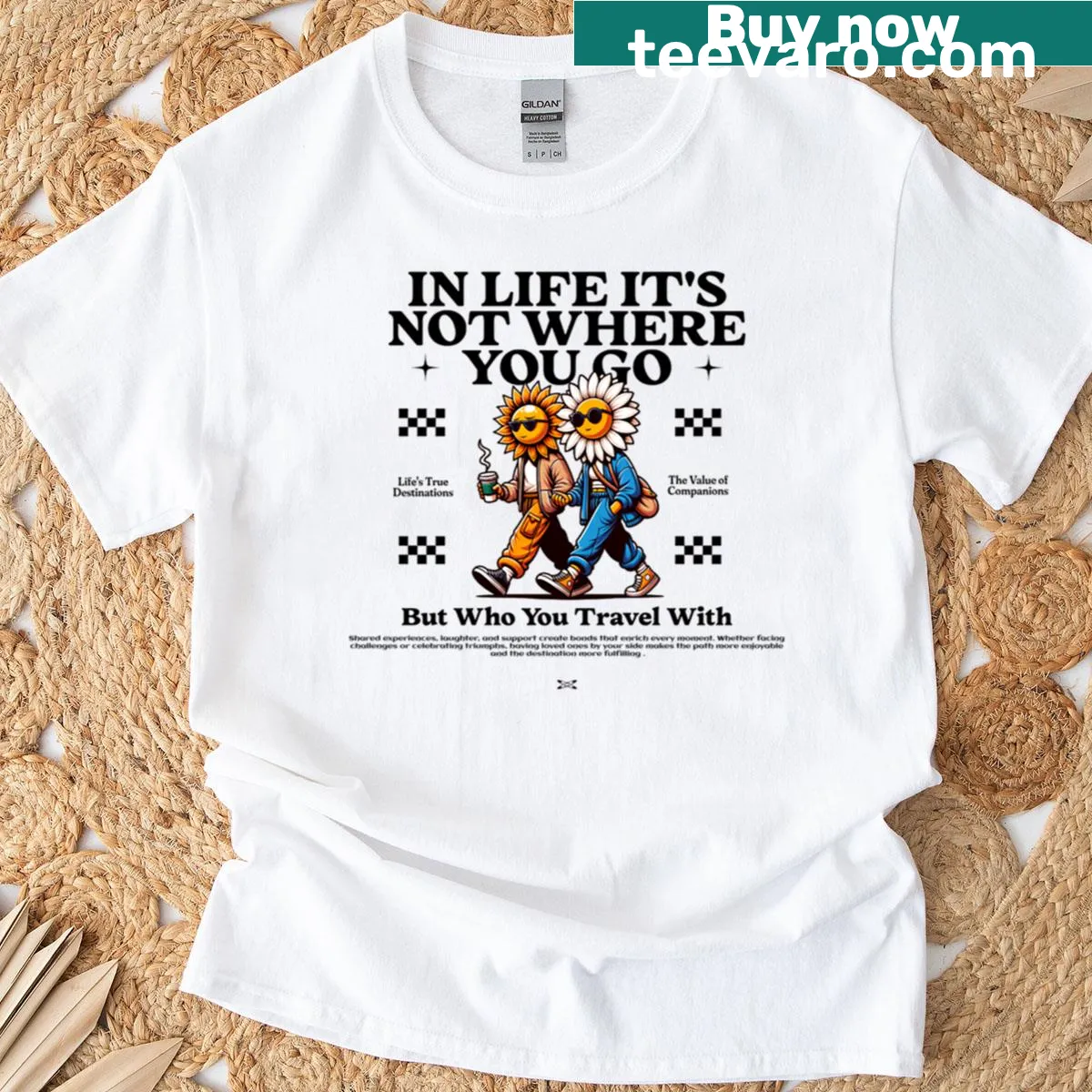 T-shirt with text emphasizing travel and friendship — on a men's t-shirt
