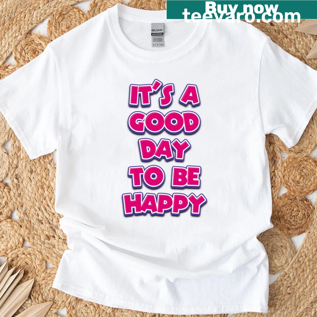 Retro t-shirt with motivational text about happiness — on a men's t-shirt