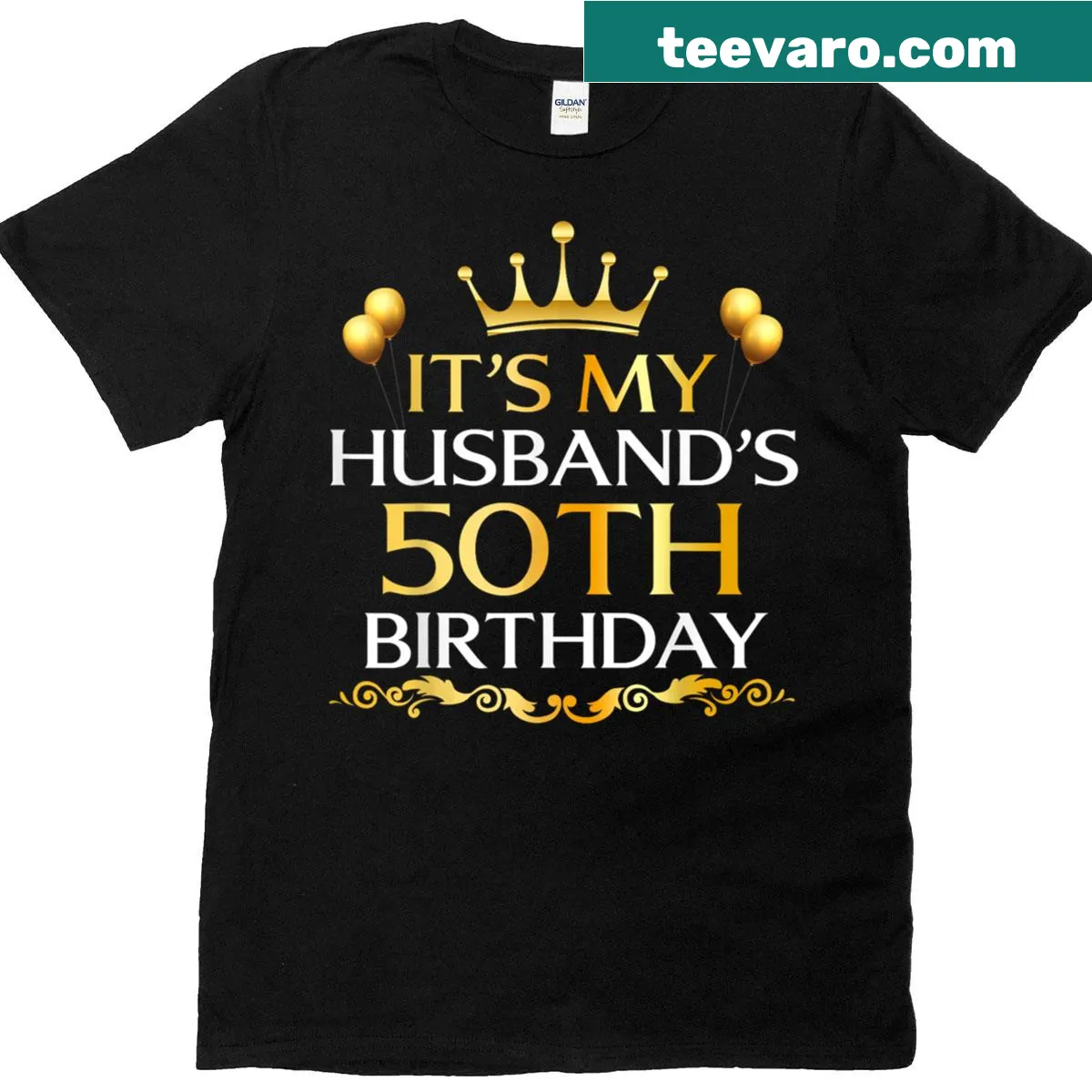 Happy 50th Birthday t-shirt for husbands with fun typography — on a men's t-shirt