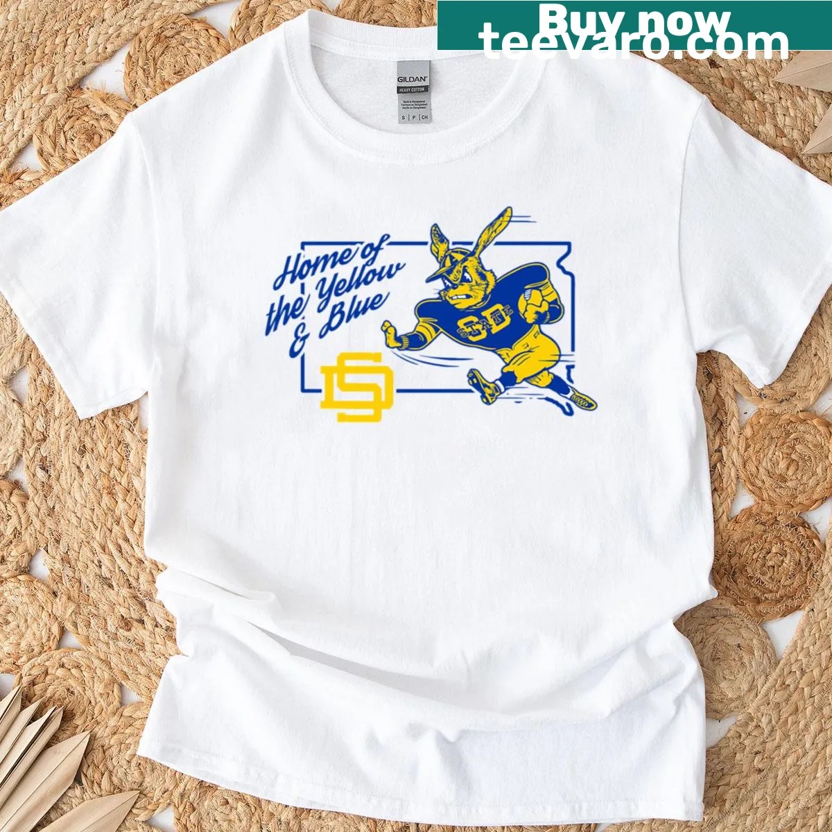 Illustrative t-shirt featuring a jackrabbit design — on a men's t-shirt