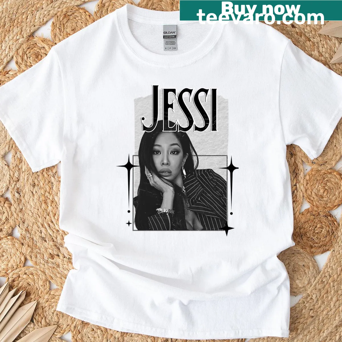 Oversized T-shirt featuring Jessi Korean artist scrapbook design — on a men's t-shirt
