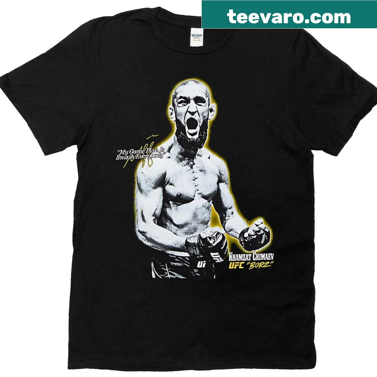 MMA-inspired t-shirt with 'My Game Plan Is Smash Everybody' text — on a men's t-shirt