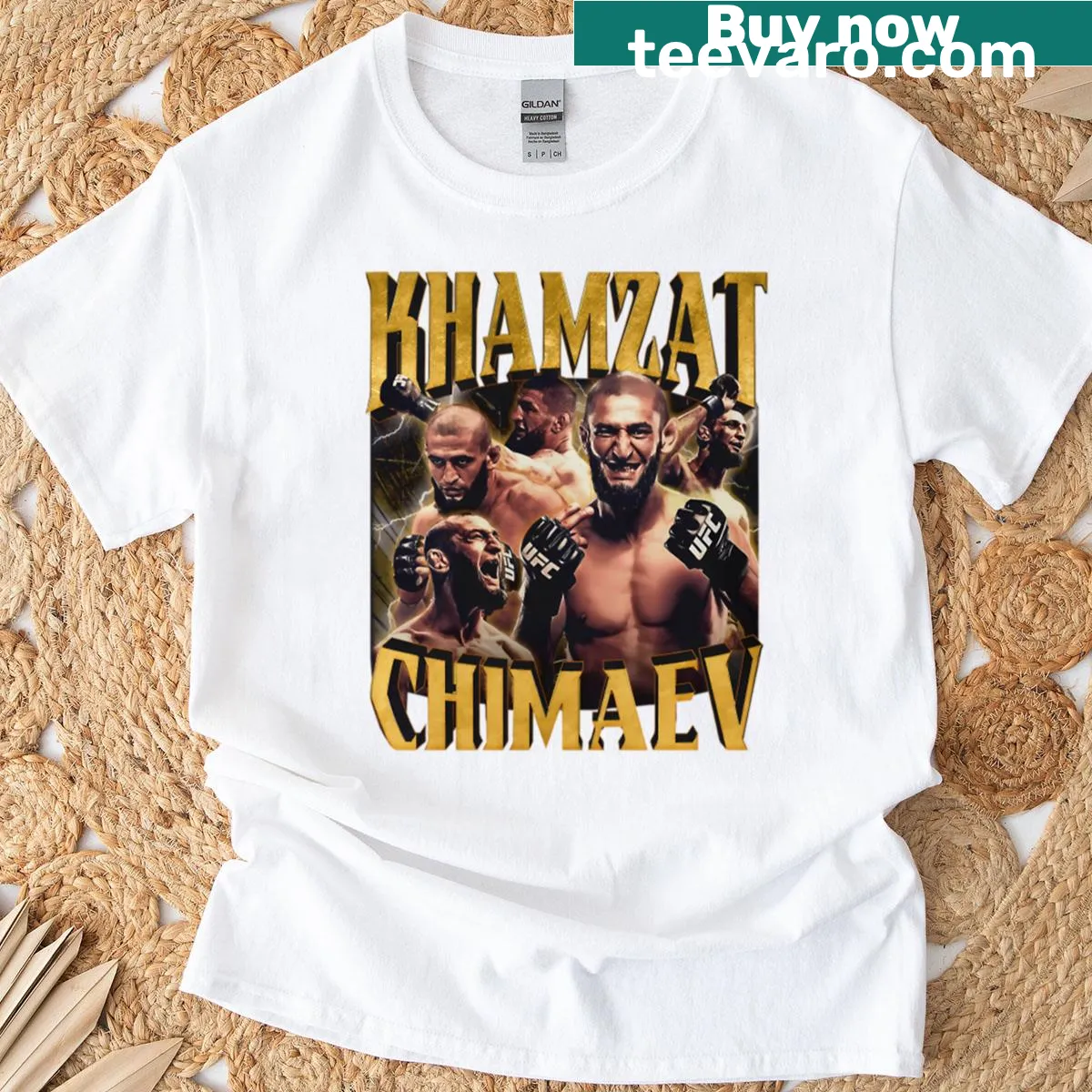 Vintage-style T-shirt featuring Khamzat Chimaev — on a men's t-shirt