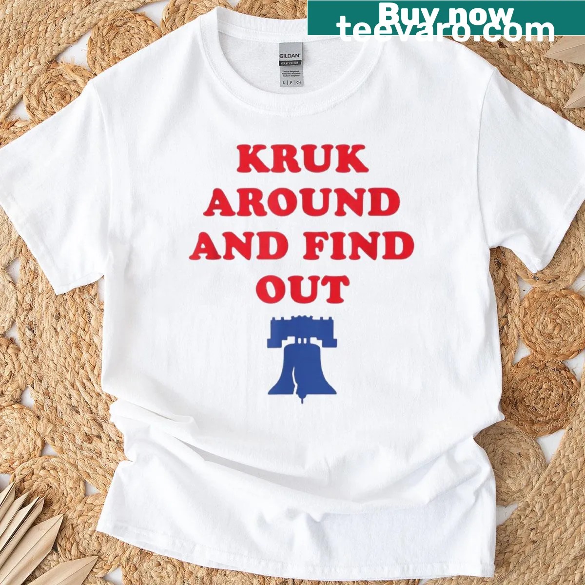 Playful typography t-shirt with the phrase Kruk Around And Find Out — on a men's t-shirt