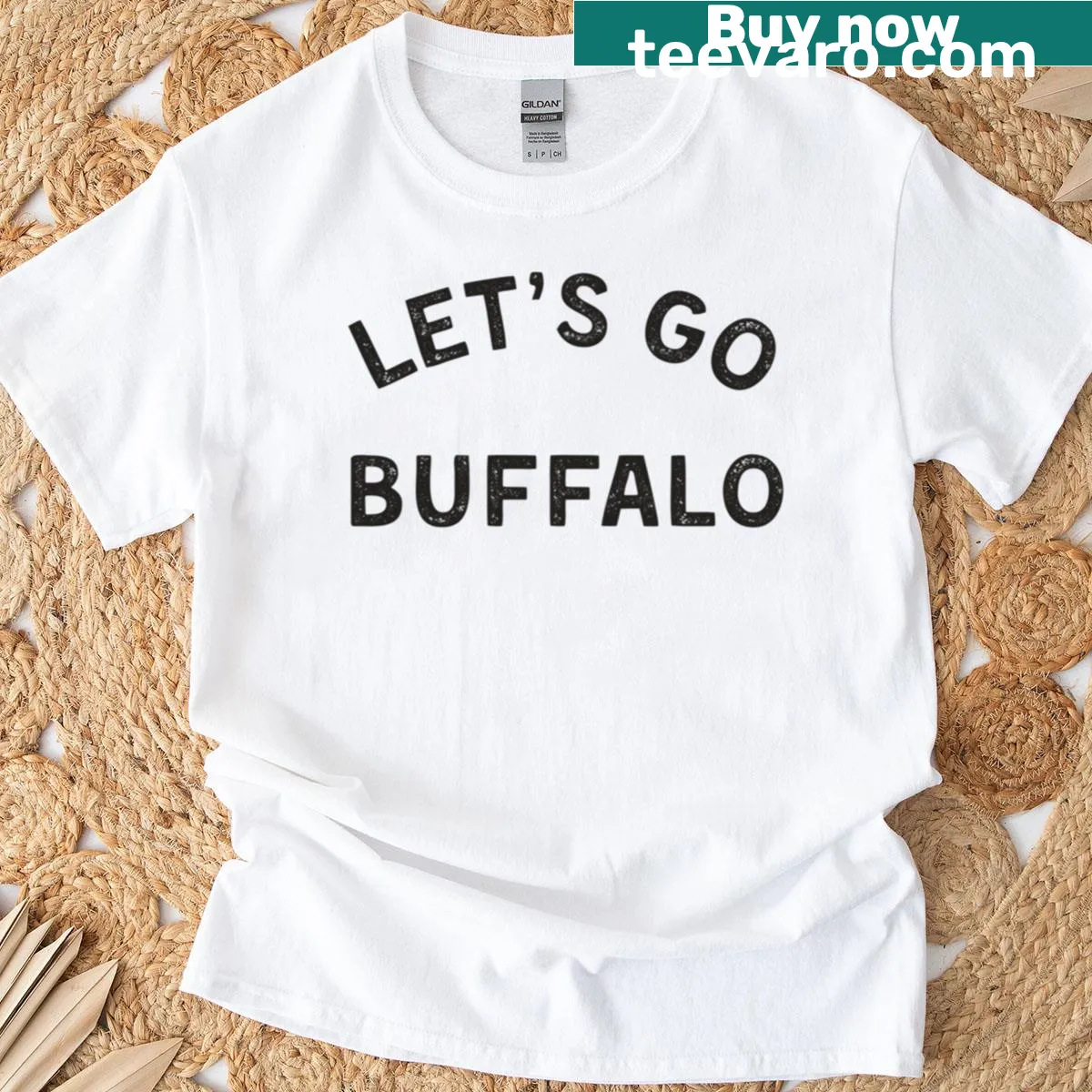 Lets Go Buffalo t-shirt with bold lettering for sports fans — on a men's t-shirt