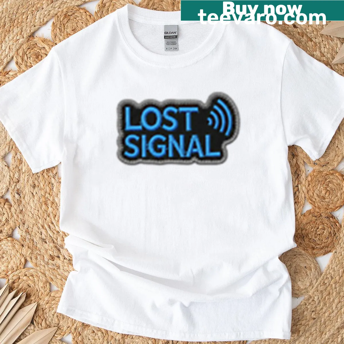 Embroidered patch T-shirt with Lost Signal cyberpunk design — on a men's t-shirt