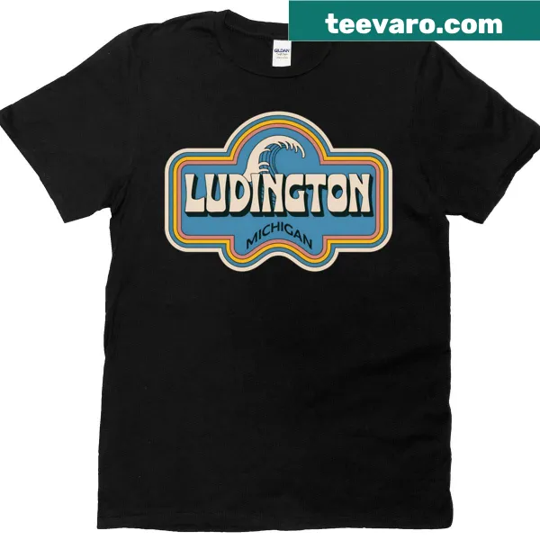Vintage Ludington Michigan T-shirt with retro wave design