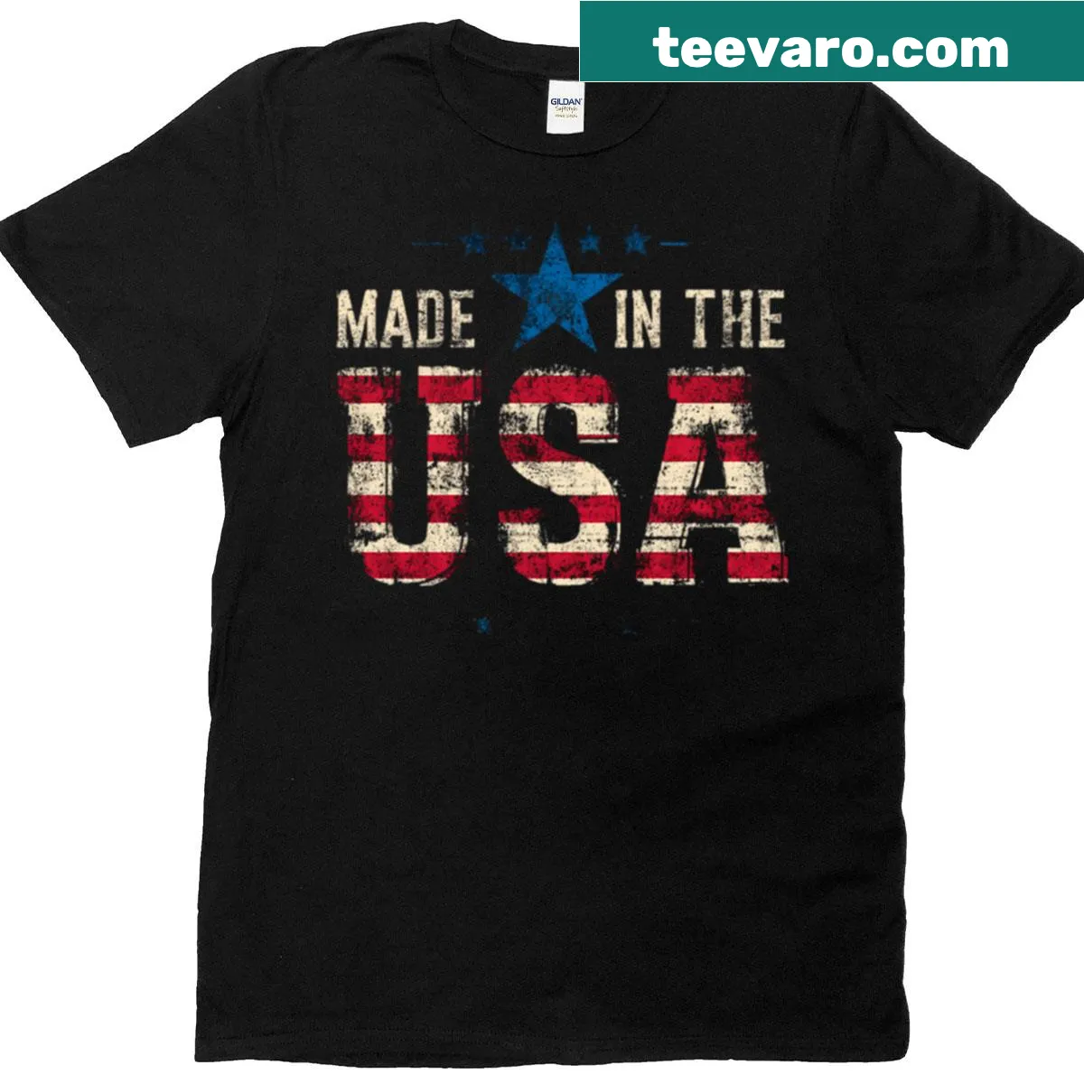 Vintage tee with 'Made In The USA' graphic in classic font — on a men's t-shirt