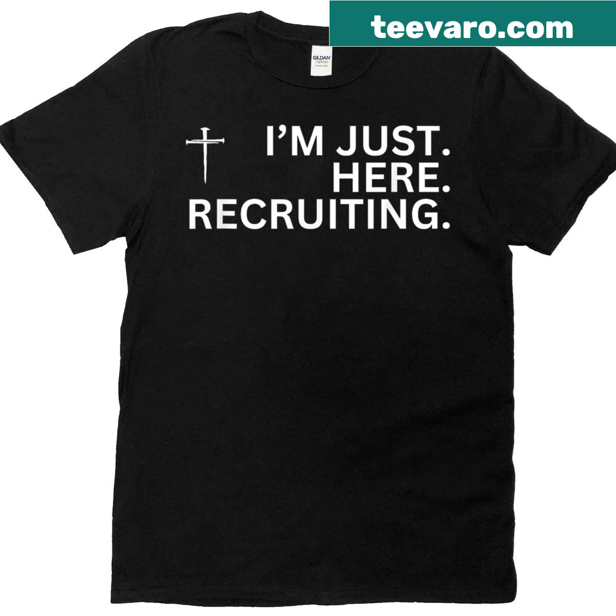 Illustrated Christian cross design promoting faith and community — on a men's t-shirt