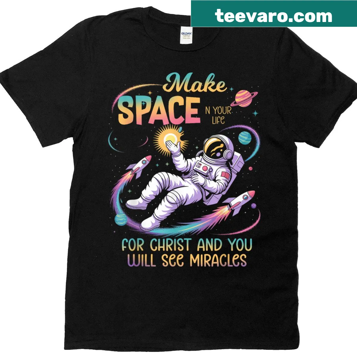 Inspirational Christian t-shirt with a faith-based message — on a men's t-shirt