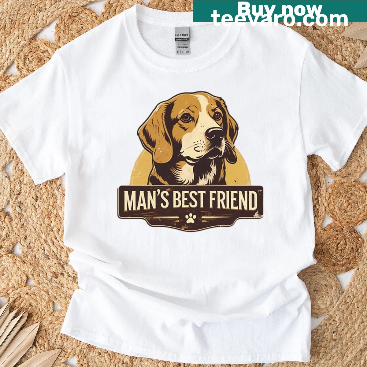 Vintage oversized t-shirt featuring a retro dog design. — on a men's t-shirt
