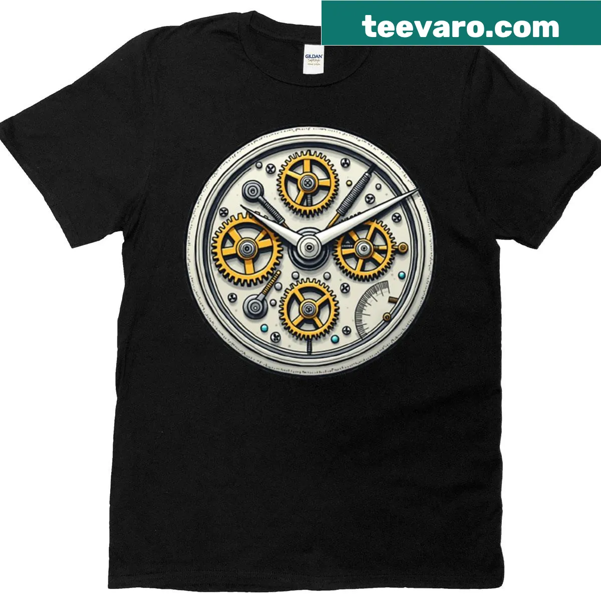 Illustration of a mechanical watch movement on a t-shirt — on a men's t-shirt