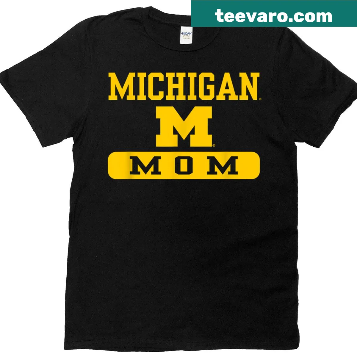 Navy t-shirt with Michigan Wolverines graphics for moms — on a men's t-shirt