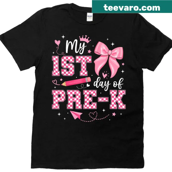 T-shirt celebrating first day of Pre-K with playful text