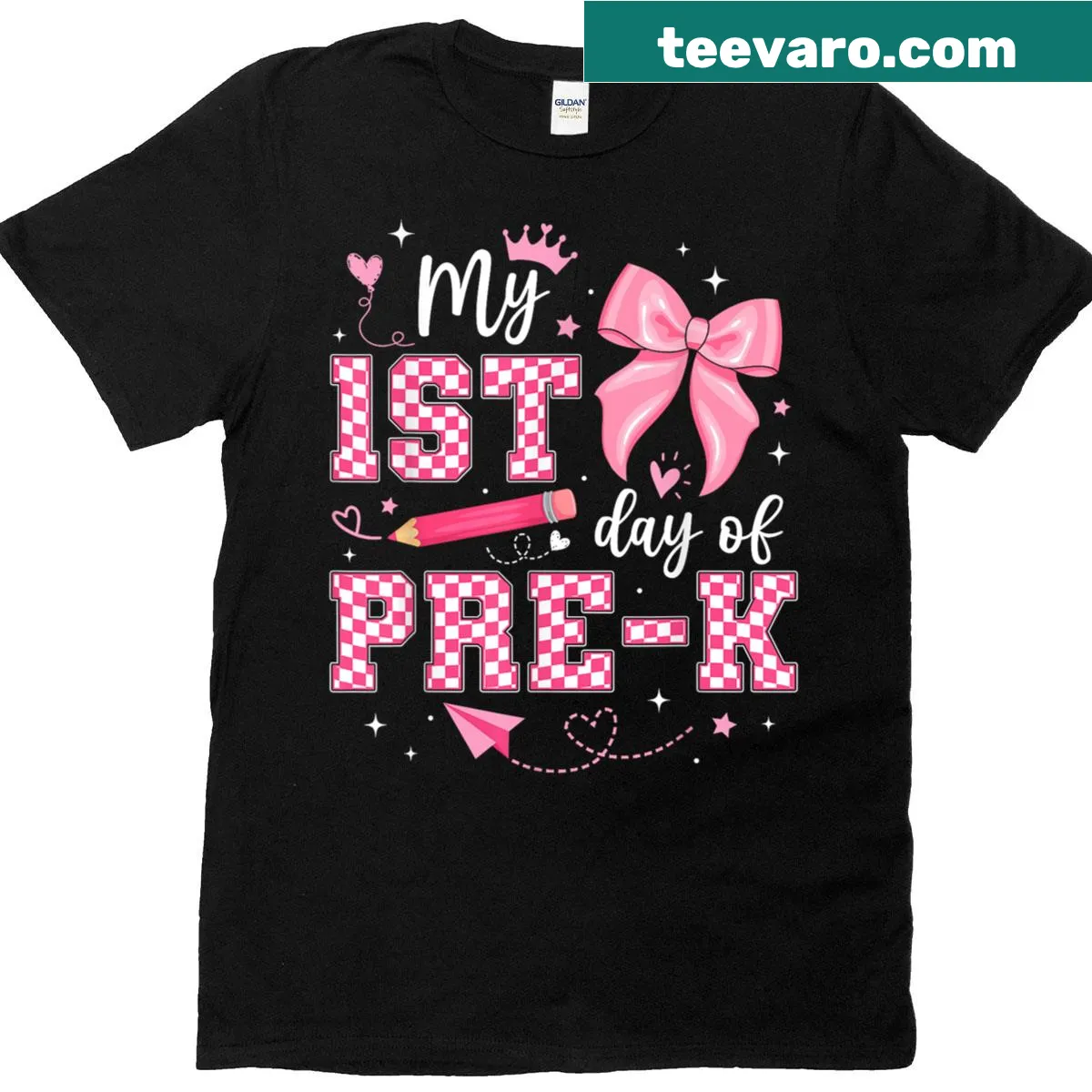 T-shirt celebrating first day of Pre-K with playful text — on a men's t-shirt