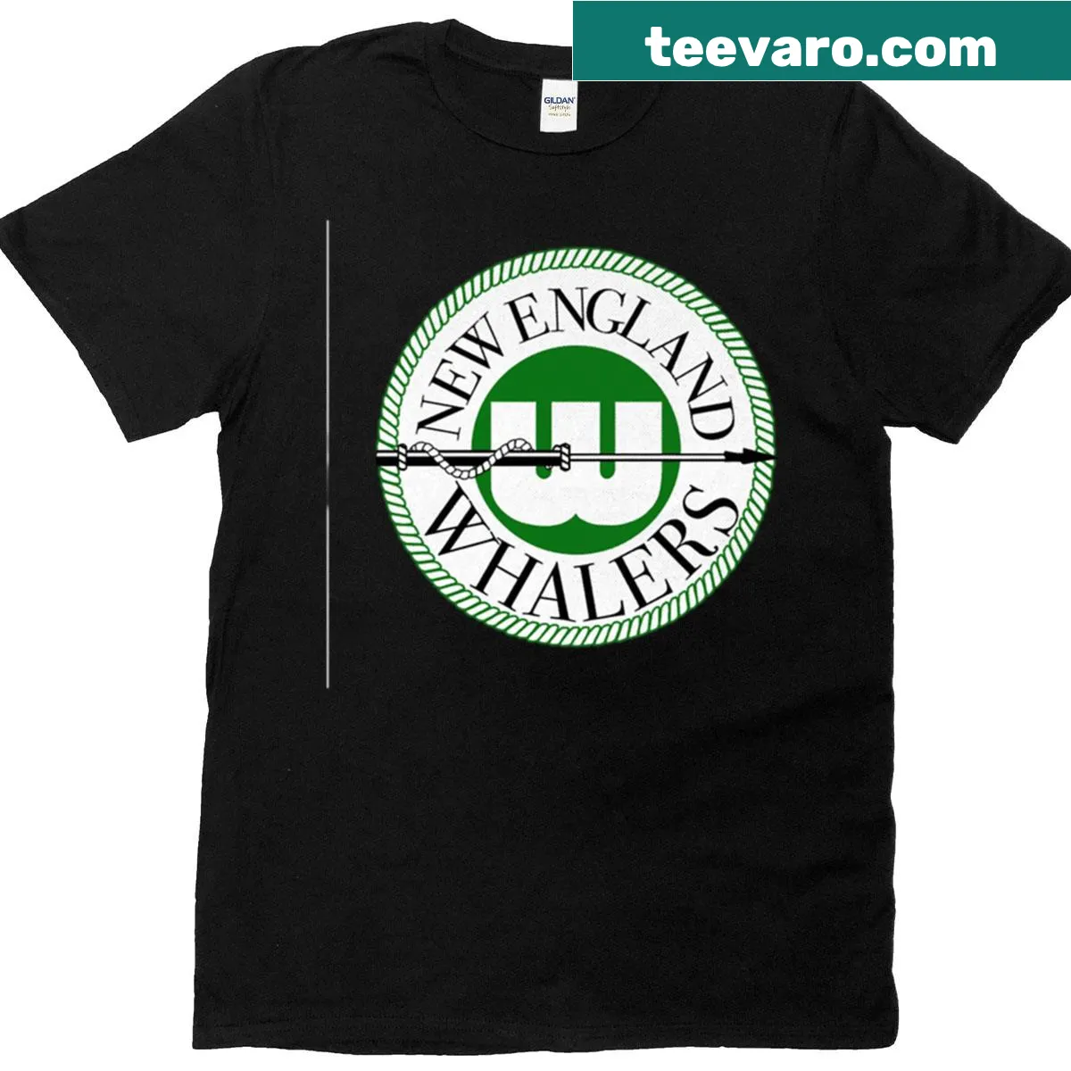 Distressed New England Whalers vintage hockey logo t-shirt — on a men's t-shirt