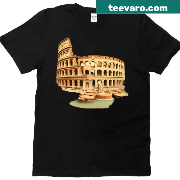 T-shirt featuring iconic Roman landmarks like the Colosseum and Trevi Fountain