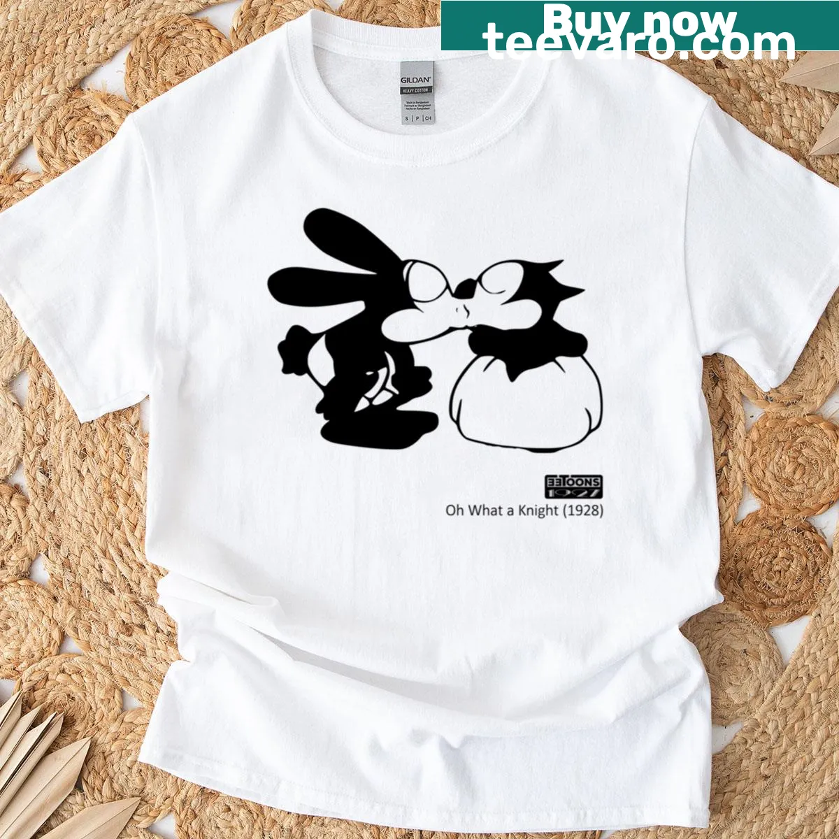 Vintage cartoon graphic featuring Oswald and Ortensia — on a men's t-shirt