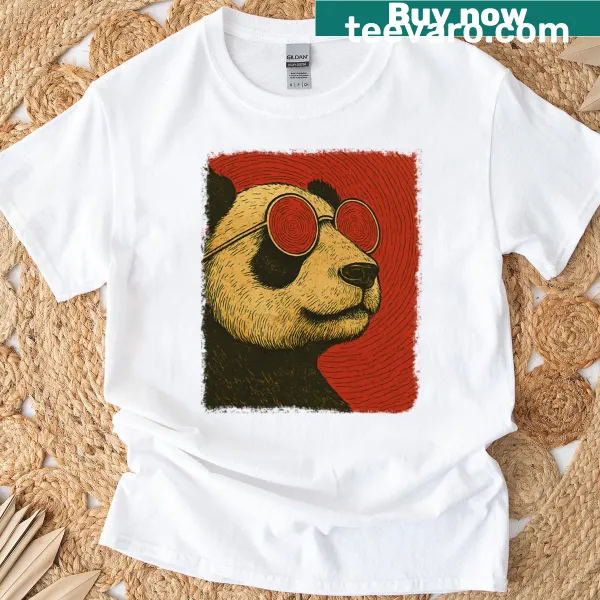 Whimsical panda design on a casual red T-shirt