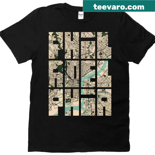 Vintage oversized t-shirt featuring a Philadelphia city map design