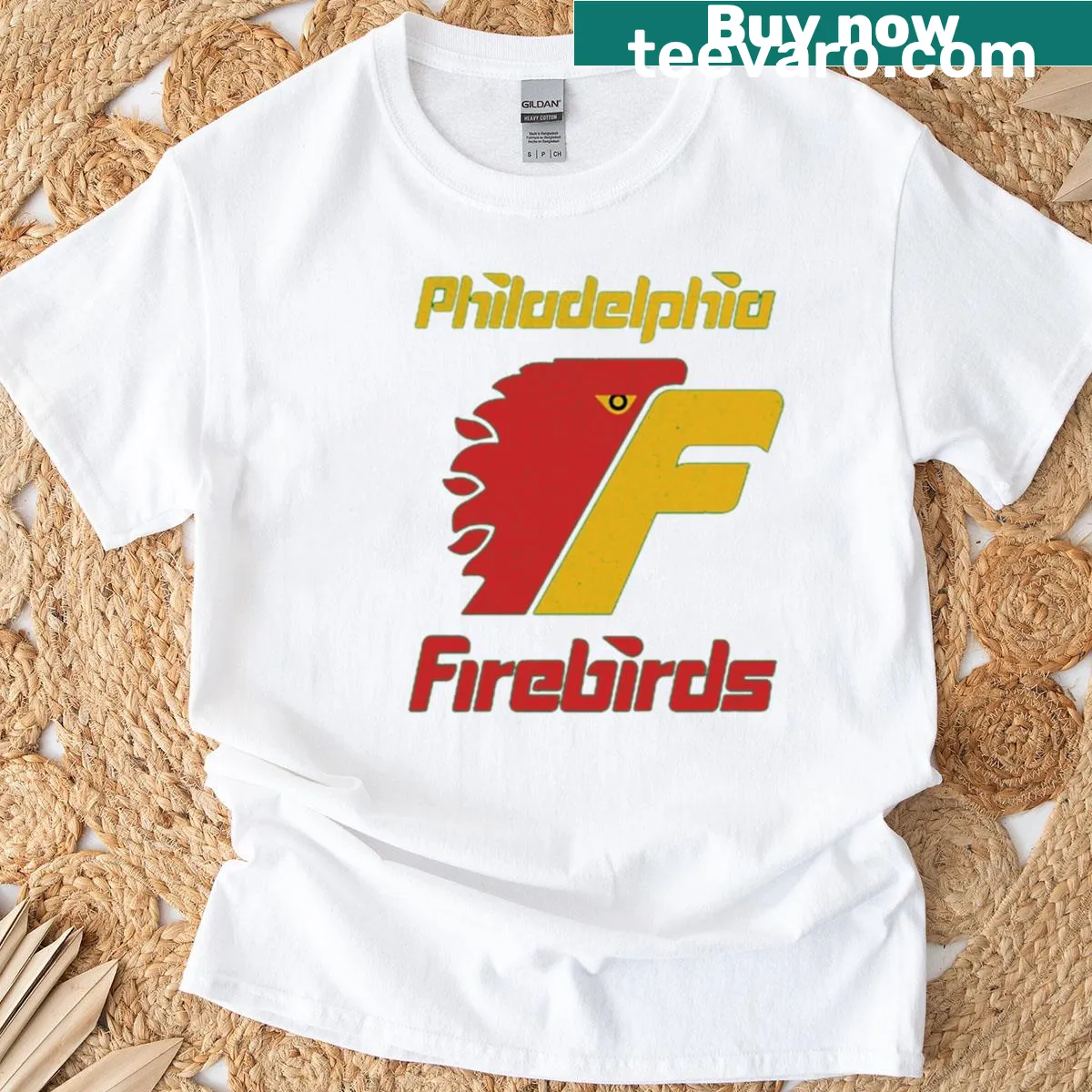 Vintage logo of Philadelphia Firebirds on a hockey T-shirt — on a men's t-shirt