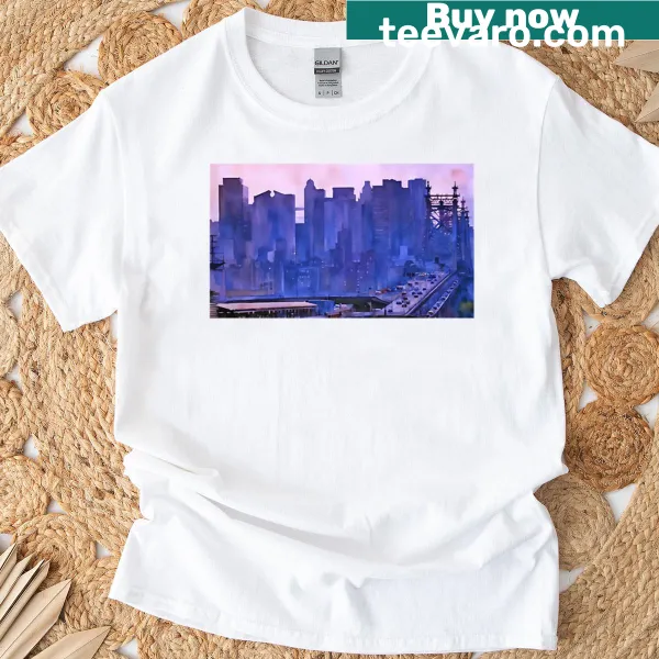 Abstract typography design T-shirt with hues of pink and purple