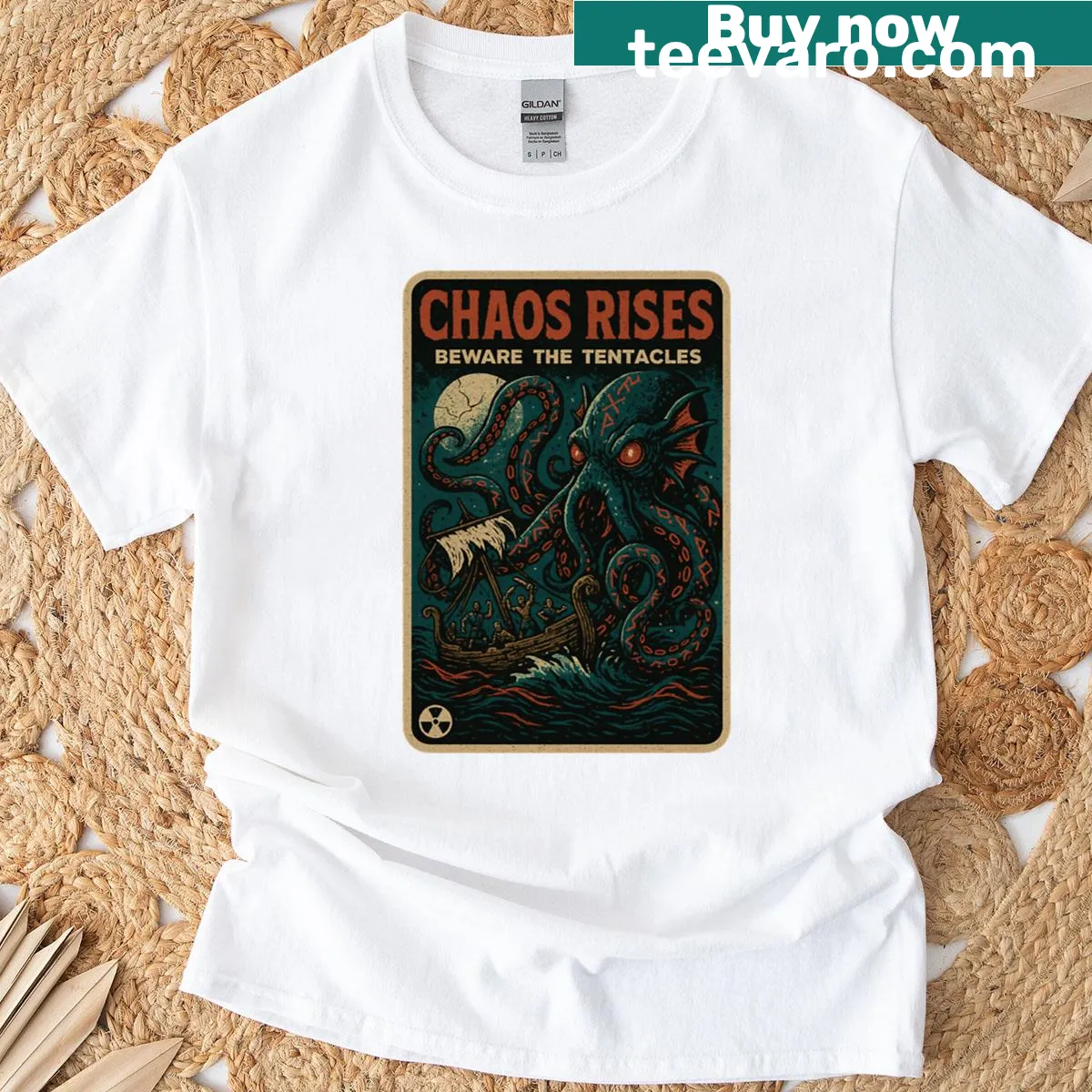 Illustration of a pirate leviathan on oversized T-shirt — on a men's t-shirt
