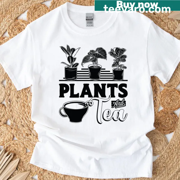 Charming t-shirt with teacups and plants illustration