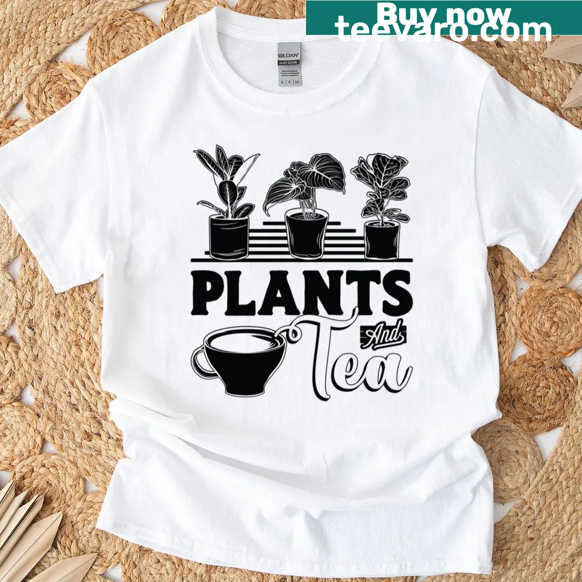Charming t-shirt with teacups and plants illustration — on a men's t-shirt