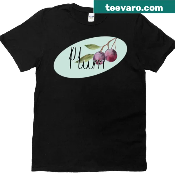 Watercolor t-shirt featuring a plum jam jar label design