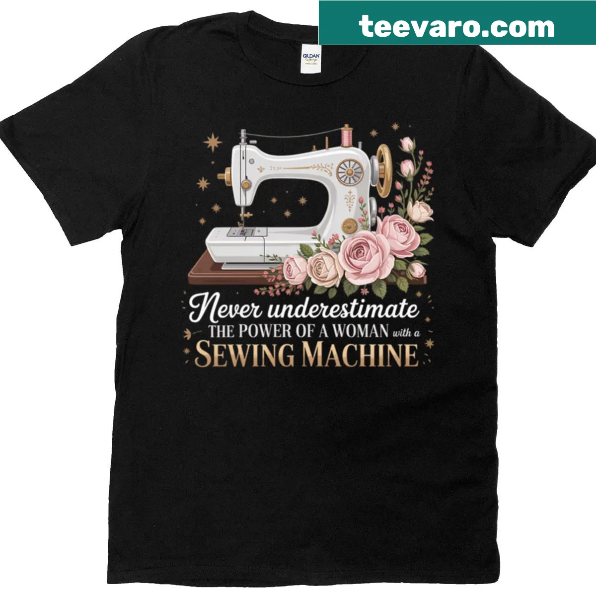 Sewing machine graphic with empowering quote — on a men's t-shirt