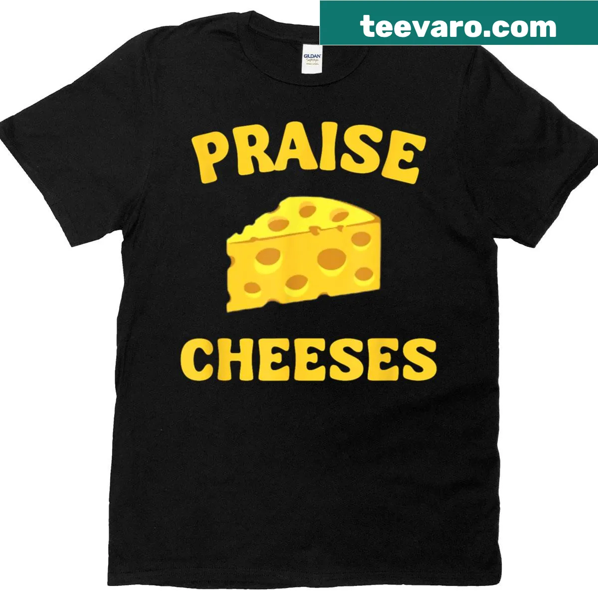 Humorous T-shirt with 'In Gouda We Trust' phrase — on a men's t-shirt