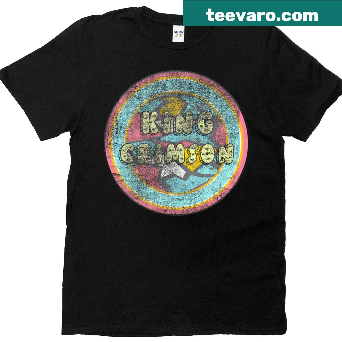 Grunge circle art T-shirt with psychedelic design — on a men's t-shirt