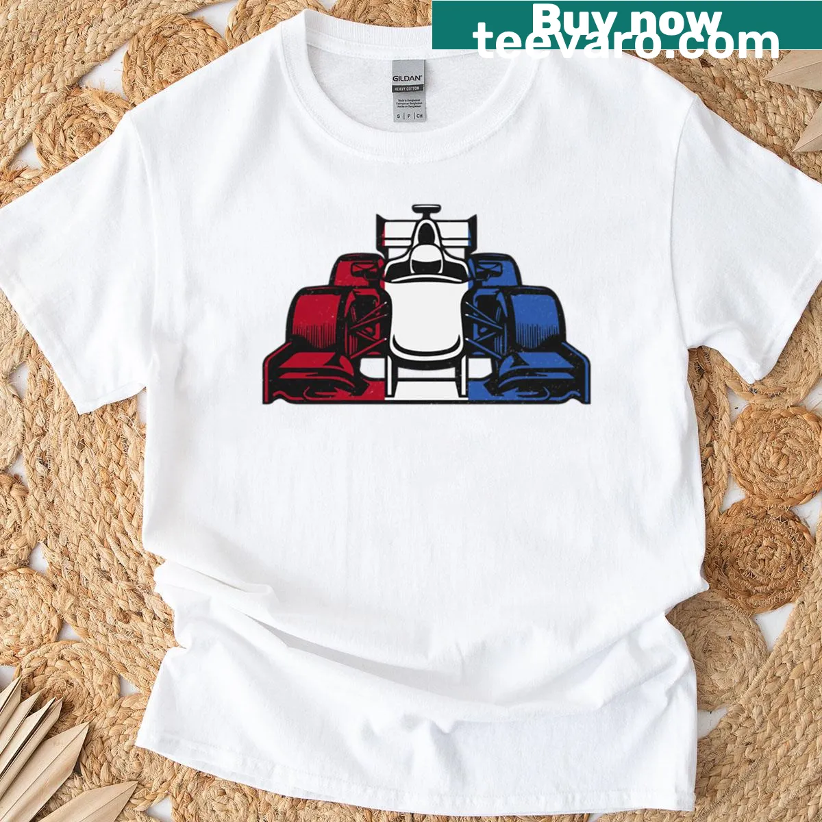Retro t-shirt featuring the Flying Dutchman racing car graphic — on a men's t-shirt