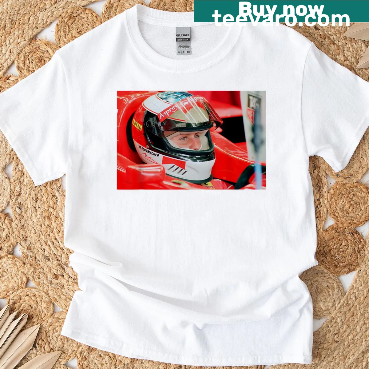 Illustration of Michael Schumacher on a racing t-shirt — on a men's t-shirt