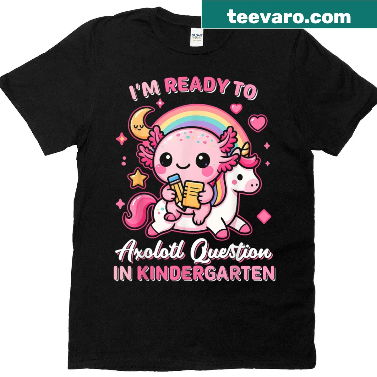 Illustrated axolotl on a back-to-school t-shirt for girls — on a men's t-shirt