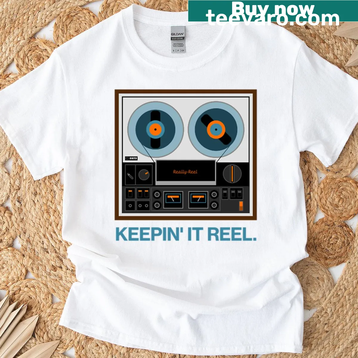 T-shirt with a fishing-themed graphic — on a men's t-shirt