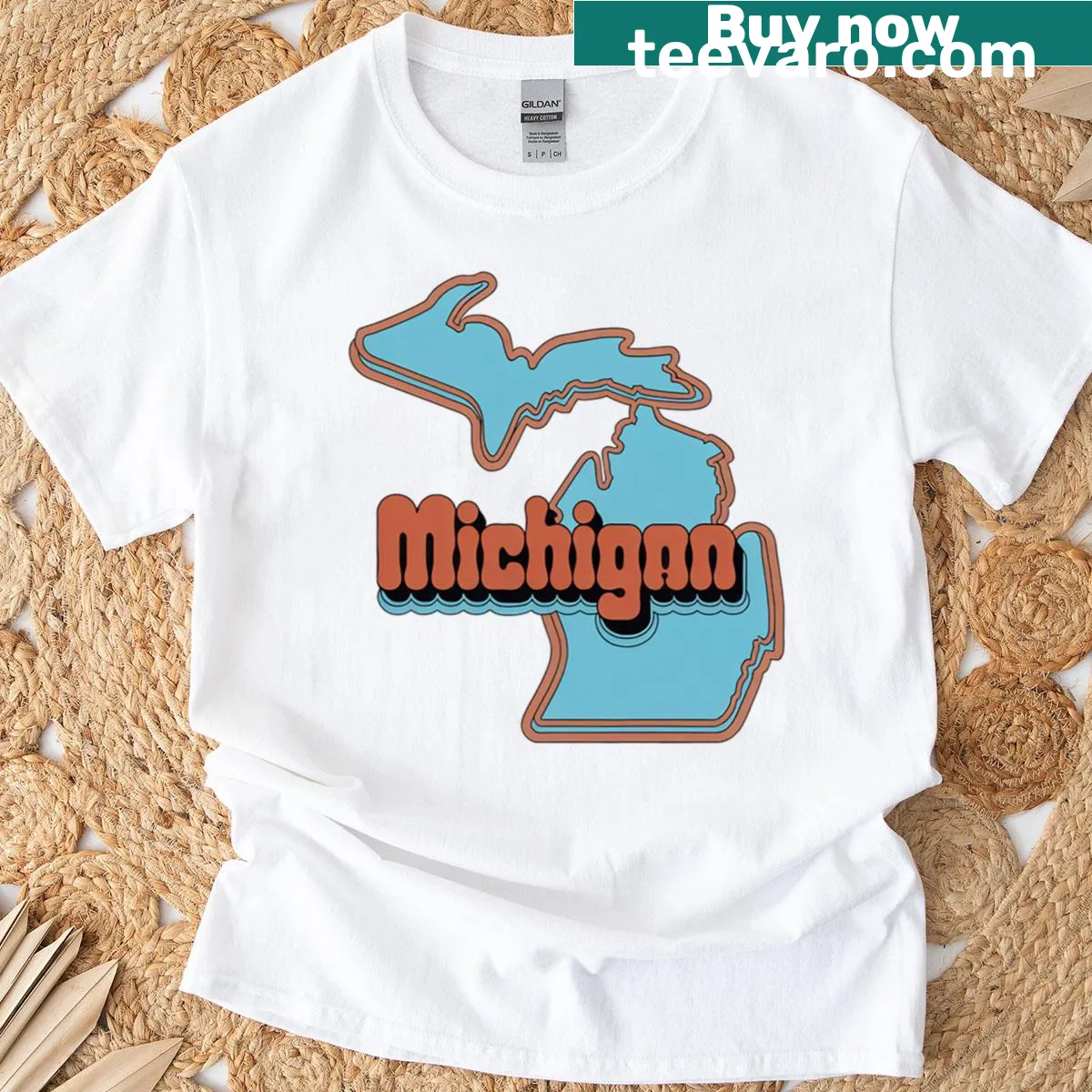 Retro Michigan decal T-shirt with oversized fit and classic design — on a men's t-shirt