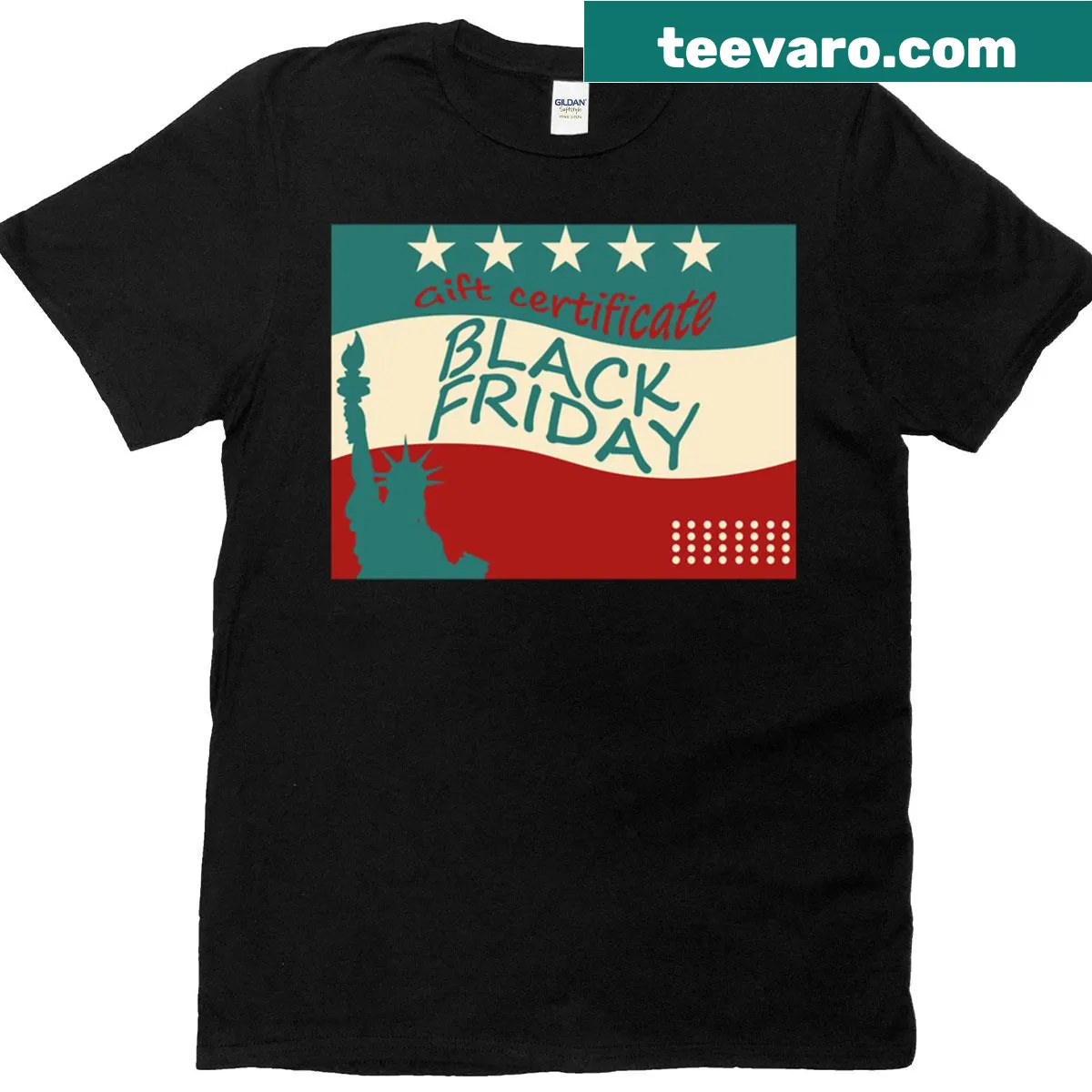 Oversized t-shirt with retro Black Friday gift certificate design and Statue of Liberty — on a men's t-shirt