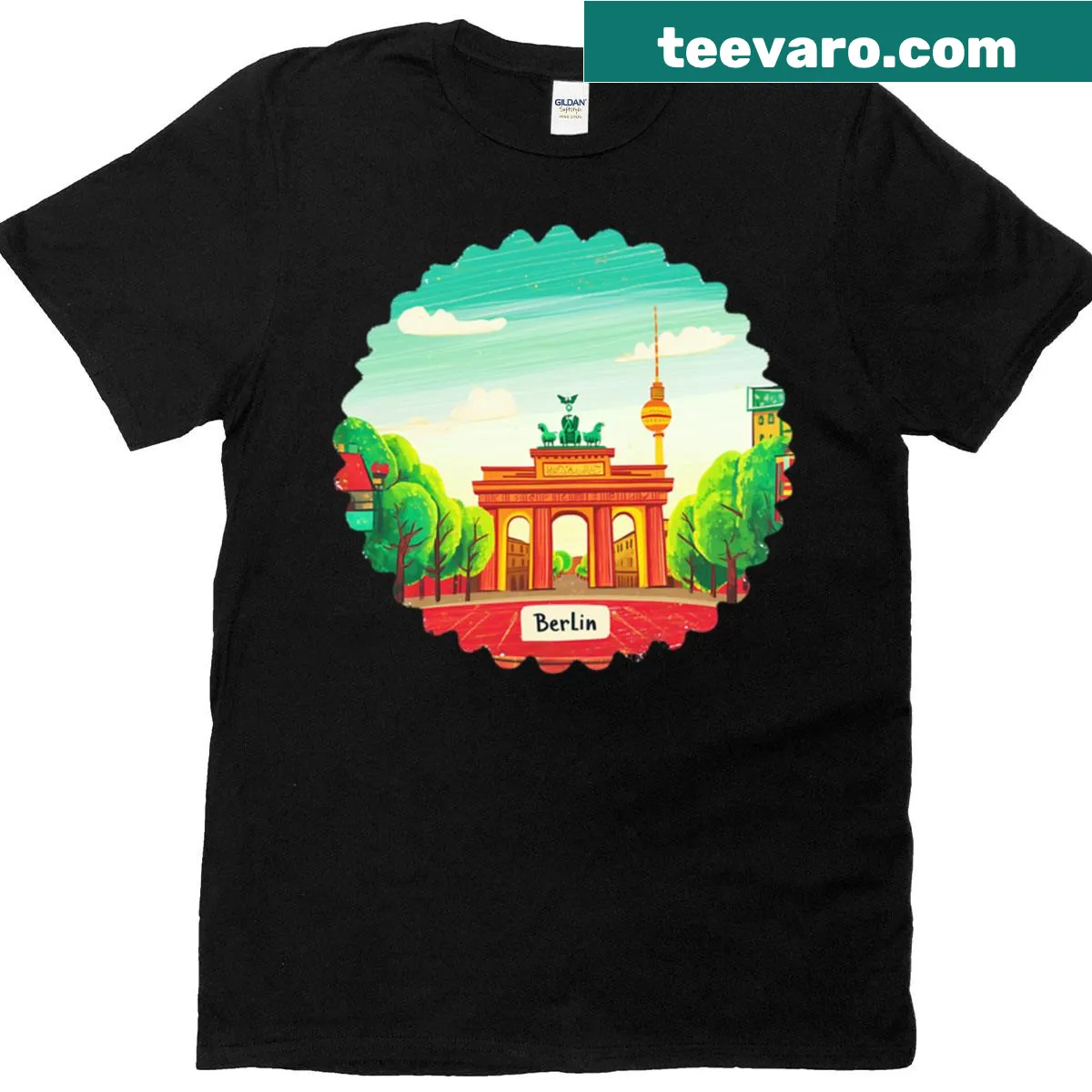 Retro emblem graphic of Brandenburg Gate on T-shirt — on a men's t-shirt