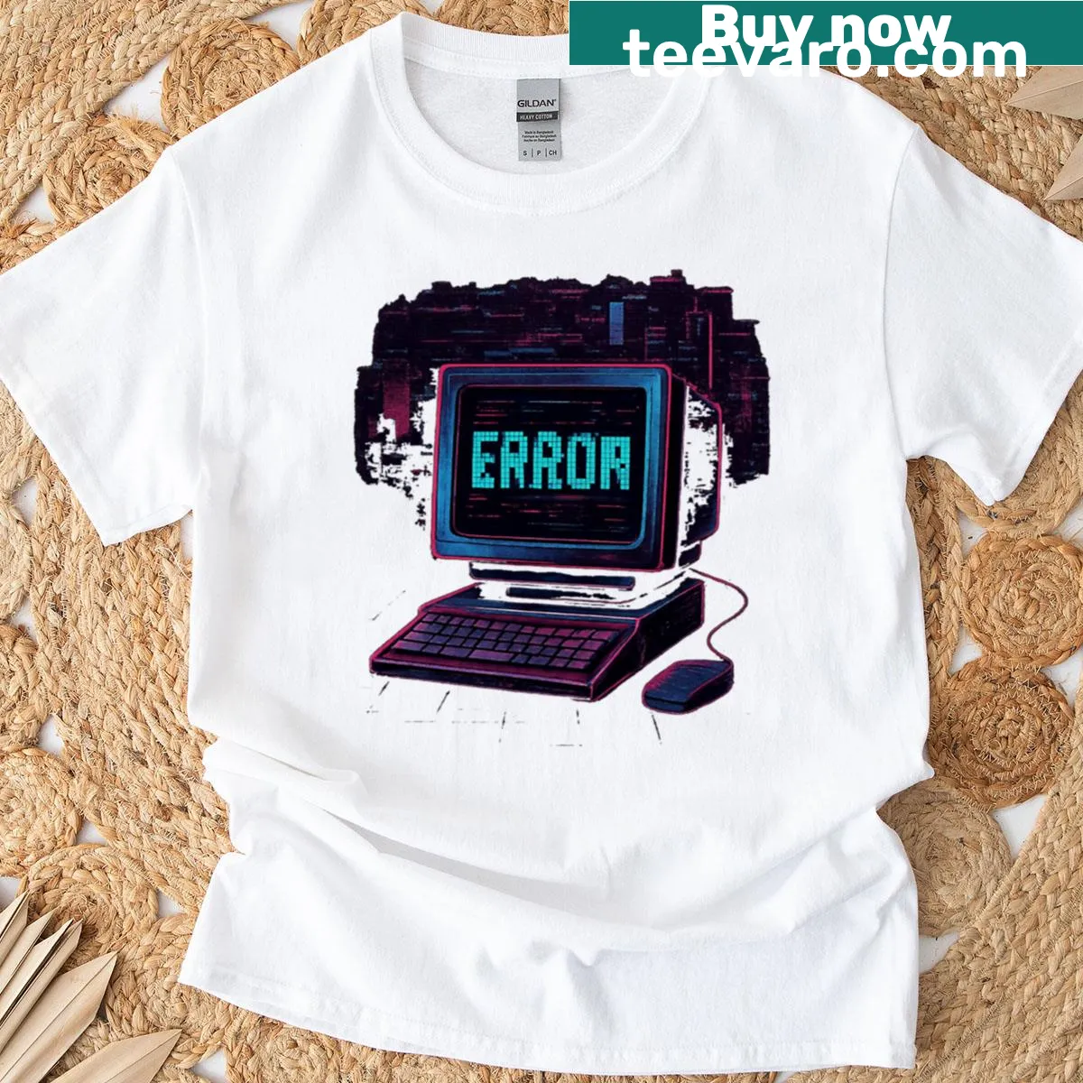Retro computer error art design on a T-shirt — on a men's t-shirt