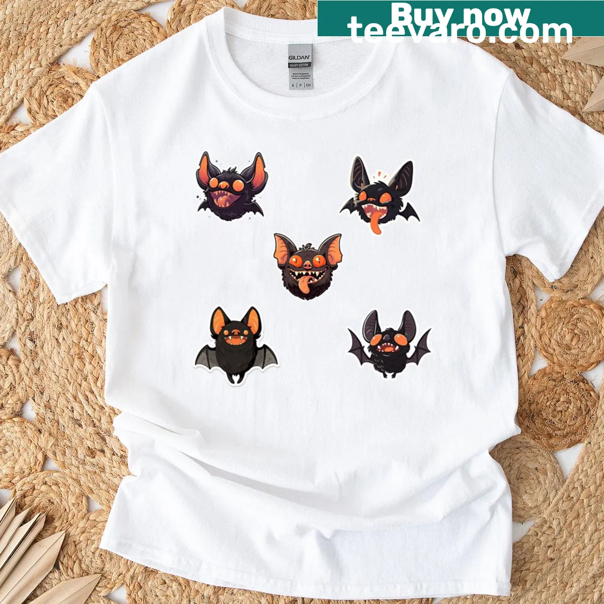 T-shirt featuring a retro Halloween bats design — on a men's t-shirt
