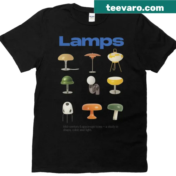 Vintage-style t-shirt featuring a graphic of retro lamps