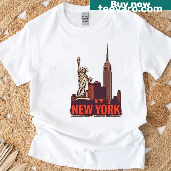 Vintage-style t-shirt featuring a New York City skyline silhouette