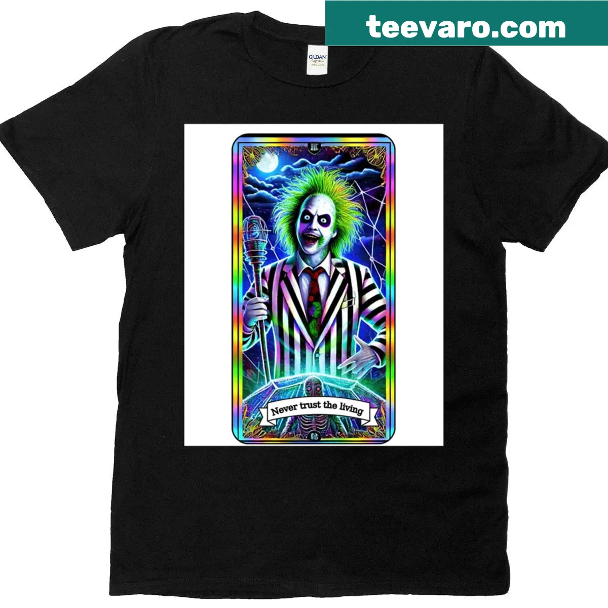 Graphic tee with a retro psychedelic woman art design — on a men's t-shirt