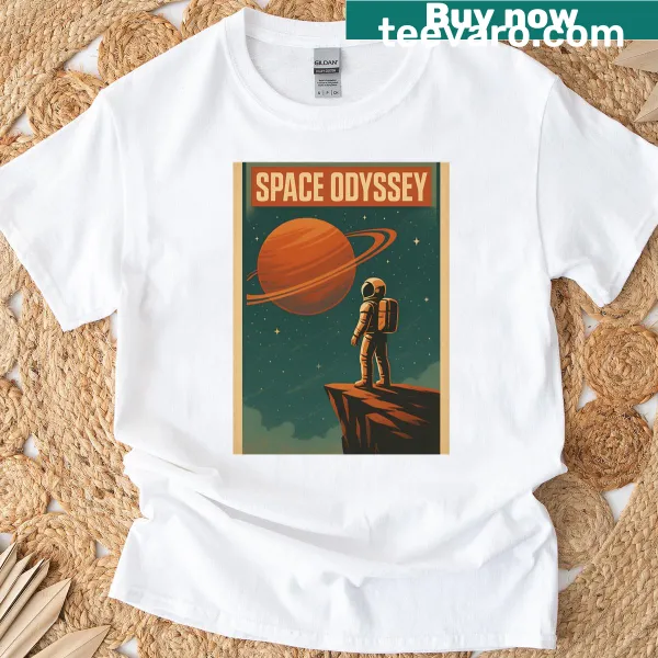Illustrative oversized astronaut t-shirt with a space theme